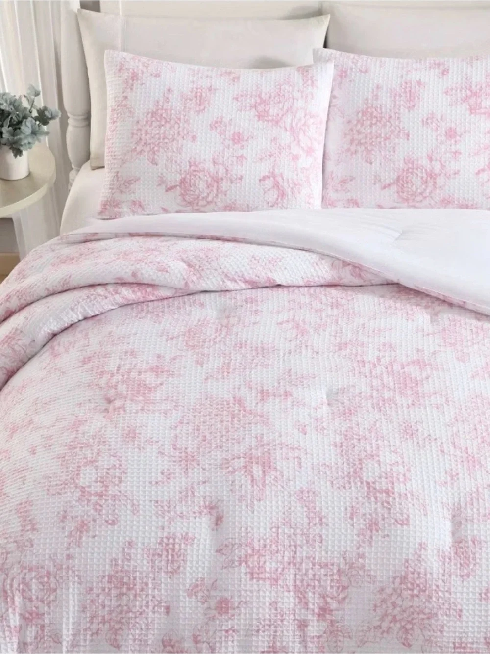 Laura Ashley Blush Pink Floral Delphine Waffle TWIN Comforter Set